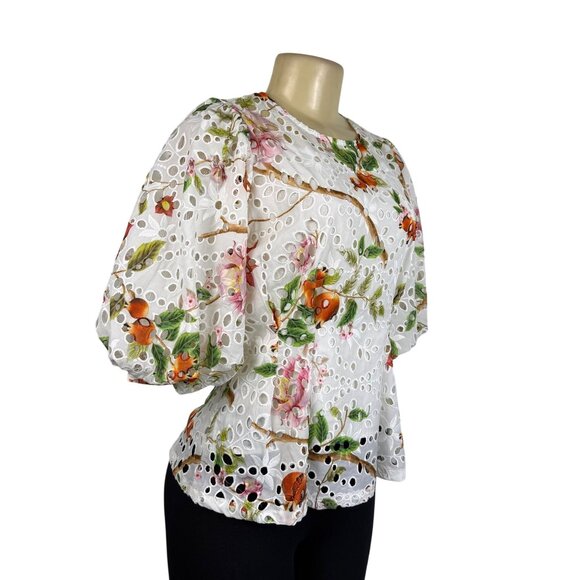 Gracia Womens White Floral Eyelet Lace Peplum Top  Size M - Picture 2 of 15